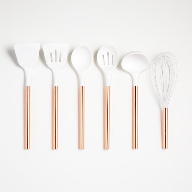 Ada White Silicone Utensils with Copper Handles, Set of 6