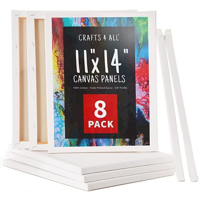Crafts 4 All Stretched Canvas Boards for Painting - 8 Pack of 11x14 Blank Art Canvases, Framed Canvas for Painting with Acrylic & Oil Paint, Pencil, Pastels, Charcoal