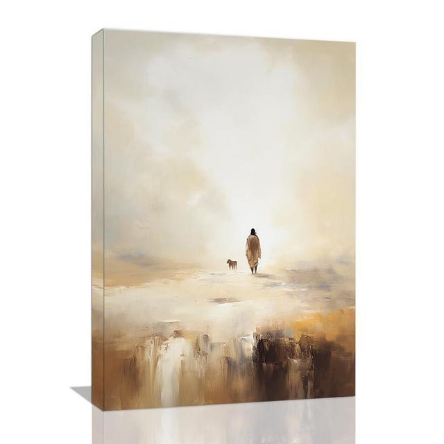 Jesus Wall Art Religious Wall Decor Christian Decor Wall Canvas Art for Living Room Jesus Leaves the 99 Sheep Jesus Painting Christian Posters Bible Verse Wall Art for Bedroom (16x24inch) Framed