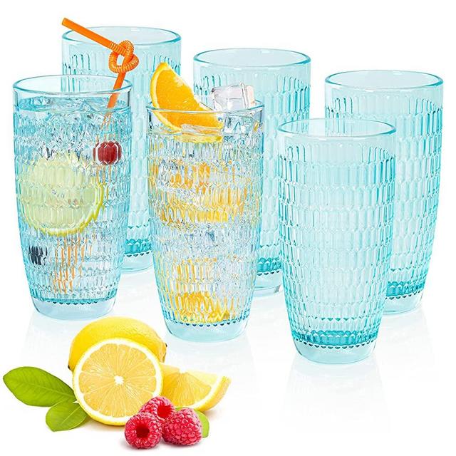 CREATIVELAND Highball Beverage Glasses Set of 6 TURQUOISE Colored Thick & Heavy Base Big Capacity 14.87oz|440ml, Drinking Glass Tumbler for Iced Tea, Water, Soda & Juice and Cocktails etc