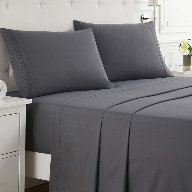 Nestl 4 Piece Queen Bed Sheet Set, Deep Pocket Extra Soft Microfiber Queen Sheets - Dark Grey