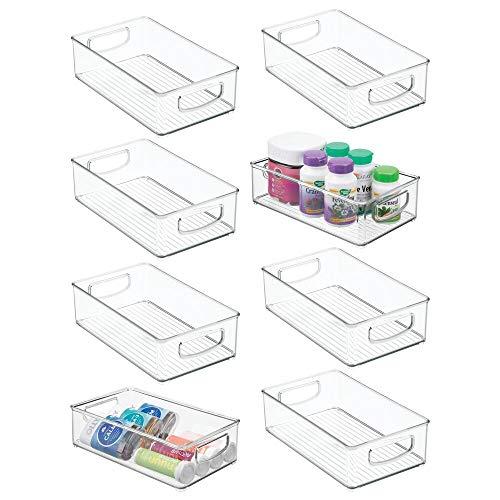 mDesign Stackable Plastic Storage Organizer Container Bin with Handles for Bathroom - Holds Vitamins, Pills, Supplements, Essential Oils, Medical Supplies, First Aid Supplies - 3" High, 8 Pack - Clear