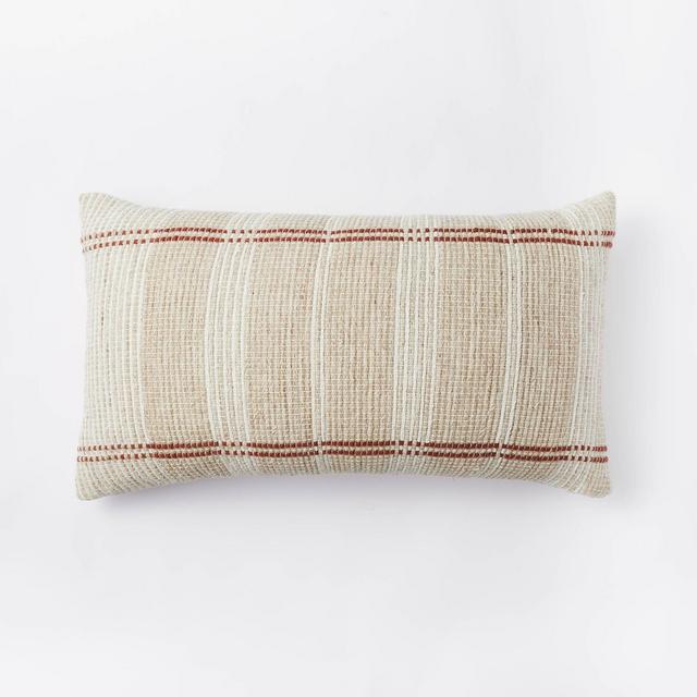 Oversized Woven Striped Lumbar Throw Pillow Neutral/Rust - Threshold™ designed with Studio McGee
