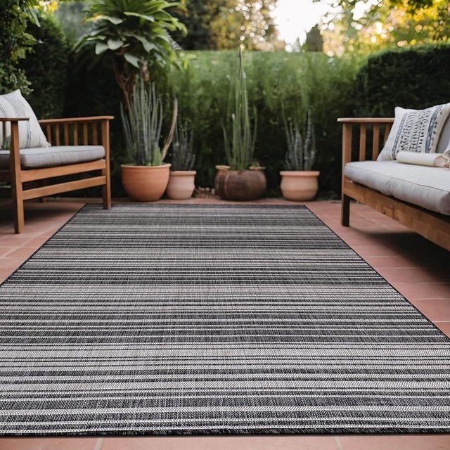 Luul Home Stripe Outdoor Rug 5x7 Washable Outside Carpet for Indoor Patio Porch Waterproof Easy Cleaning Non Shedding Area Rugs Dark Gray 5 x 7