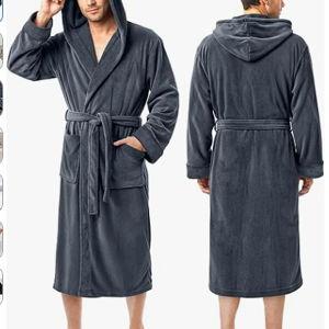 NY Threads Mens Robe with Hood, Luxury Plush Fleece Hooded Mens Bathrobe, Spa Bath Robe for Men