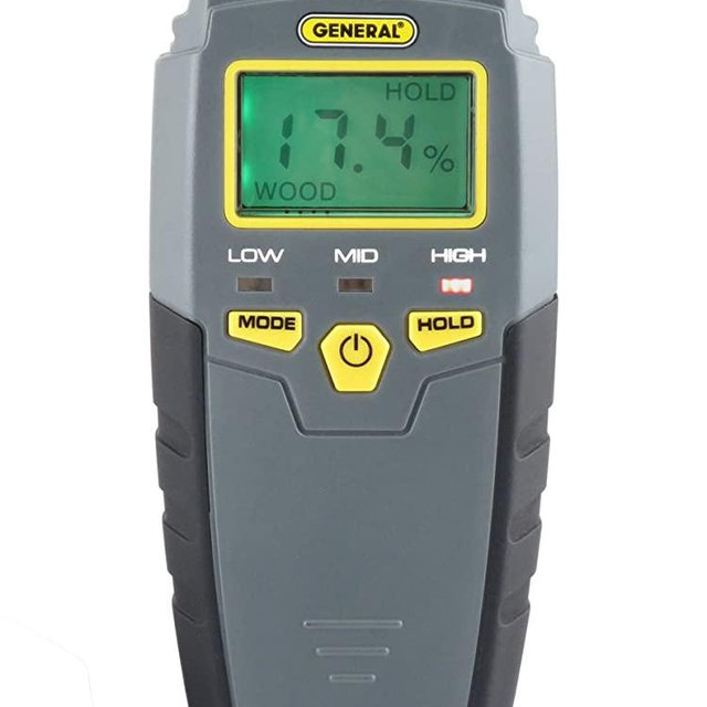 General Tools MMD4E Digital Moisture Meter, Water Leak Detector, Moisture Tester, Pin Type, Backlit LCD Display With Audible and Visual High-Medium-Low Moisture Content Alerts, Grays