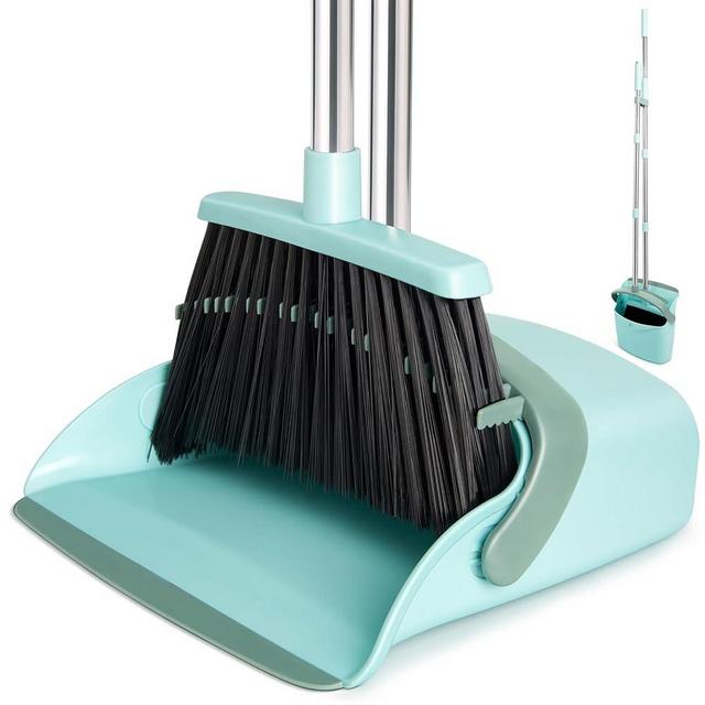 XXFLOWER Broom and Dustpan Set, Dustpans with Broom Combo for Home, Heavy Dust Broom and Dustpan Combo, Long Handle Dust Pan and Broom Set for Kitchen, Office, Pet Hair,Green, Pack of 1