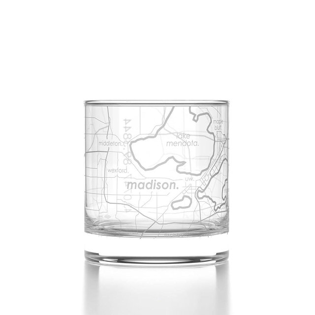 Well Told Engraved Madison Wisconsin Map Rocks Glass, Old Fashioned Whiskey Glass (11 oz, Clear) Etched Whiskey Glass, Gifts For Whiskey Lovers
