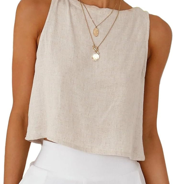 IDEALSANXUN Womens Linen Crop Tank Tops 2026 Spring Summer Beach Sleeveless Tops