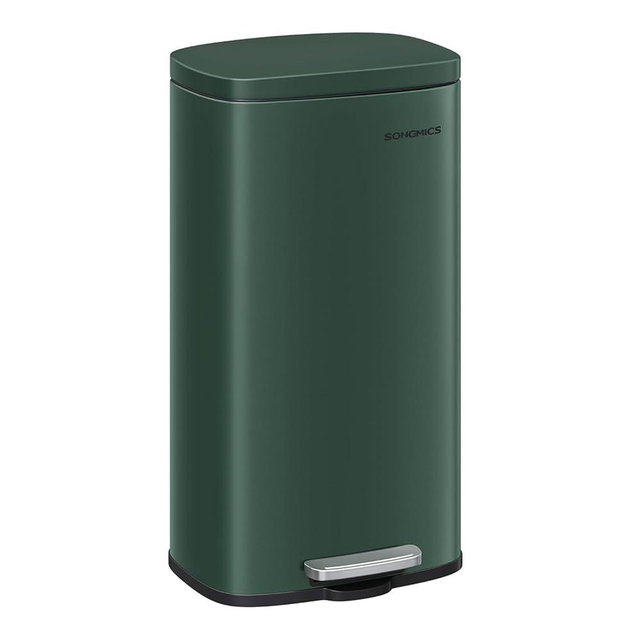 SONGMICS Trash Can with Lid, 8 Gallon Garbage Can, Stainless Steel Small Waste Bin with Step Pedal and Inner Bucket, Soft Close, Kitchen, Retro Green ULTB003C01