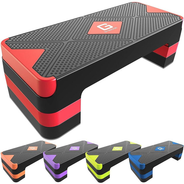 GYMMAGE Aerobic Exercise Step, Adjustable Aerobic Stepper for Exercise, Workout Step Platform for Step Up, 26.5" Step Deck with 4” 6” 8” Adjustable Height Risers, Women Home Gym Cardio Fitness