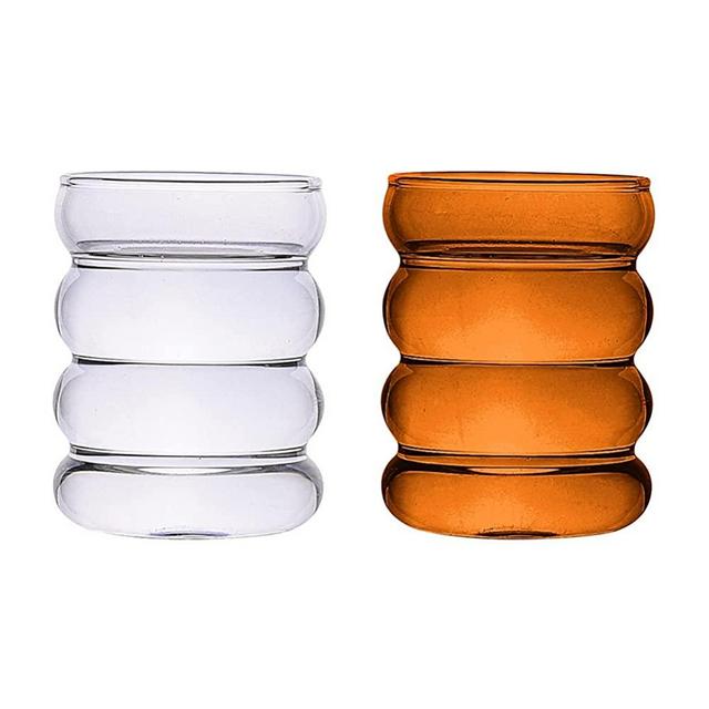 Jlong Creative Glass Cup Vintage Drinking Glasses Entertainment Dinnerware Glassware Beverage Cups for Water, Fruit Juice, Wine Beer Kitchen Bar Decor (2 PCS)