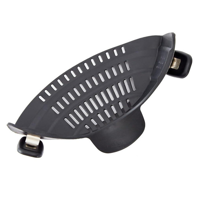 S&F Homes Silicone clip-on strainer for all pots and pans, small strainer,clip-on food strainer for meat, vegetables, fruits and pasta strainer, heat resistant, kitchen gadget, colander (Black)