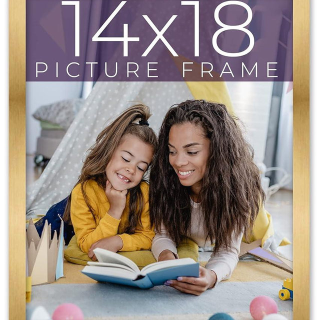 14x18 Frame Gold Bronze Solid Wood Picture Frame Width 0.75 Inches | Interior Frame Depth 0.5 Inches | Complete with UV Acrylic Plexiglass, Foam Board Backing & Hanging Hardware