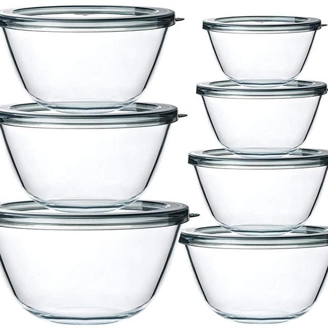 Glass Mixing Bowls with Lids-14-Piece Set, Mixing Bowls, Salad Bowls with BPA- Free Lids, Space Saving Nesting Bowls - for Meal Prep, Food Storage, Mixing & Serving -Glass bowl For Cooking, Baking