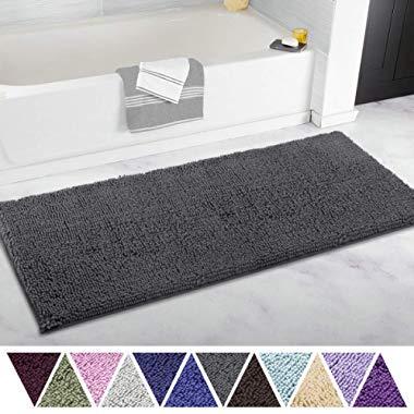 ITSOFT Non-Slip Shaggy Chenille Soft Microfibers Bathroom Rug with Water Absorbent, Machine Washable, 21 x 47 Inch Charcoalgray