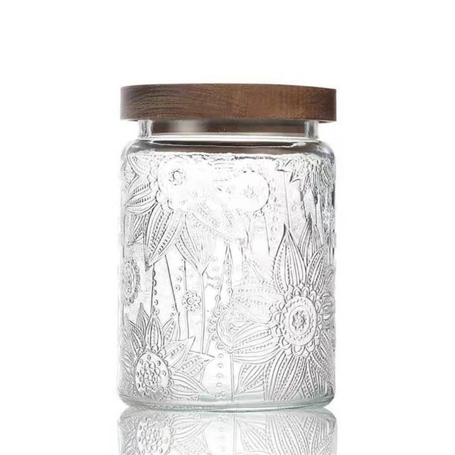 Vintage Glass Jar, 23.7 FL OZ Glass Food Storage Container, Decortive Glass Jar with Airtight Lid, Cookie Jar Sugar Container for Kitchen Counter Holds Coffee, Tea, Sugar or Bath Salts (Sunflower)