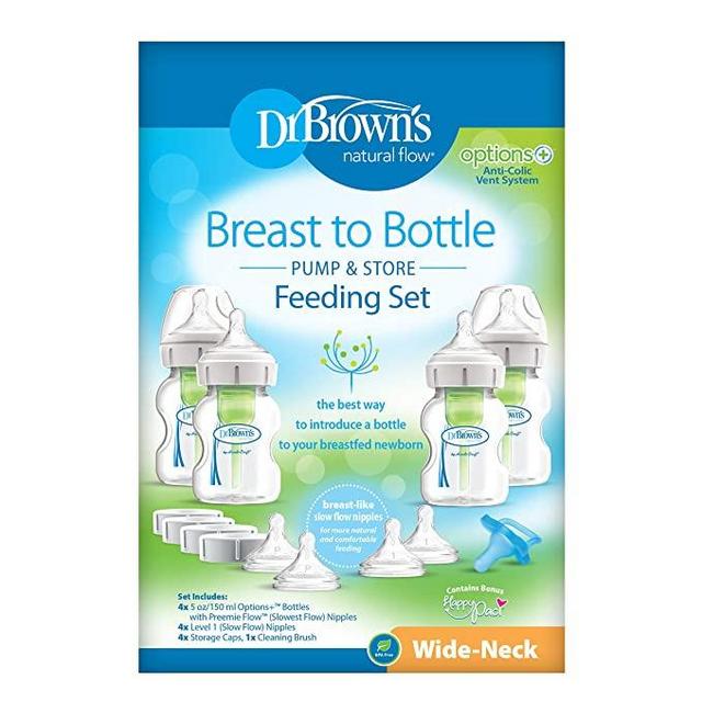 Dr. Brown's Breastfeeding Baby Bottles, Options+ Wide-Neck Breast to Bottle Feeding Set