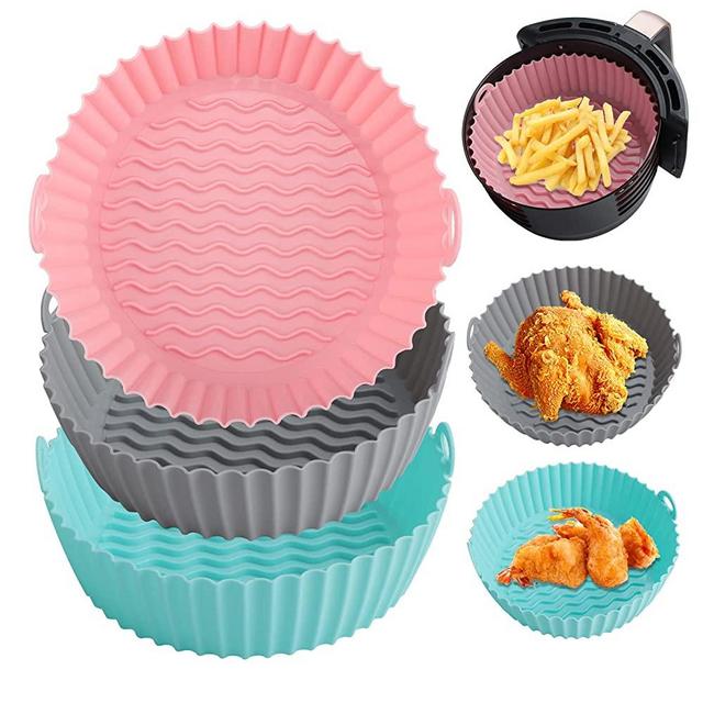 Air Fryer Silicone Pot - AYBLOOM 3PCS 8.5inch Reusable Non-stick Silicone Air Fryer Liners Basket Replacement for Flammable Parchment Liner Paper Air Fryer Oven Accessories for 5 to 8 QT