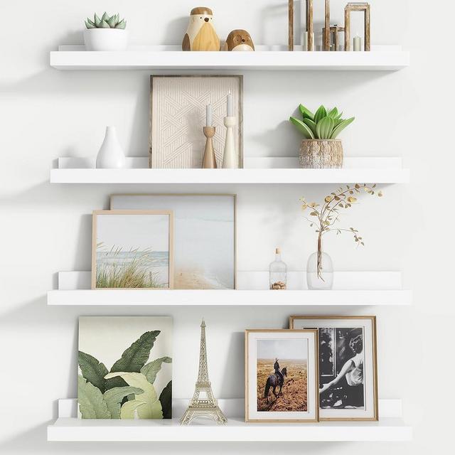 Floating Picture Ledge Shelves for Wall Set of 4, 24 Inch Wall Shelves with Lip Long Large Nursery Book Shelf for Toys Storage Kids Bookshelf Wall Mounted Living Room Bedroom Decor Frames