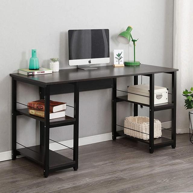 Soges Home Office Desk 55 inches Computer Desk, Morden Style Desk with Shelves Worksation Desk, Black DZ012-140-H