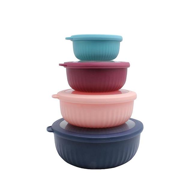 COOK WITH COLOR Prep Bowls - 8 Piece Nesting Plastic Meal Prep Bowl Set with Lids - Small Bowls Food Containers in Multiple Sizes (Multi/Navy)…