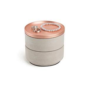 Umbra Tesora Jewelry Box – Two-Tiered Resin Jewelry Organizer with Removable Lid, Marble/Nickel
