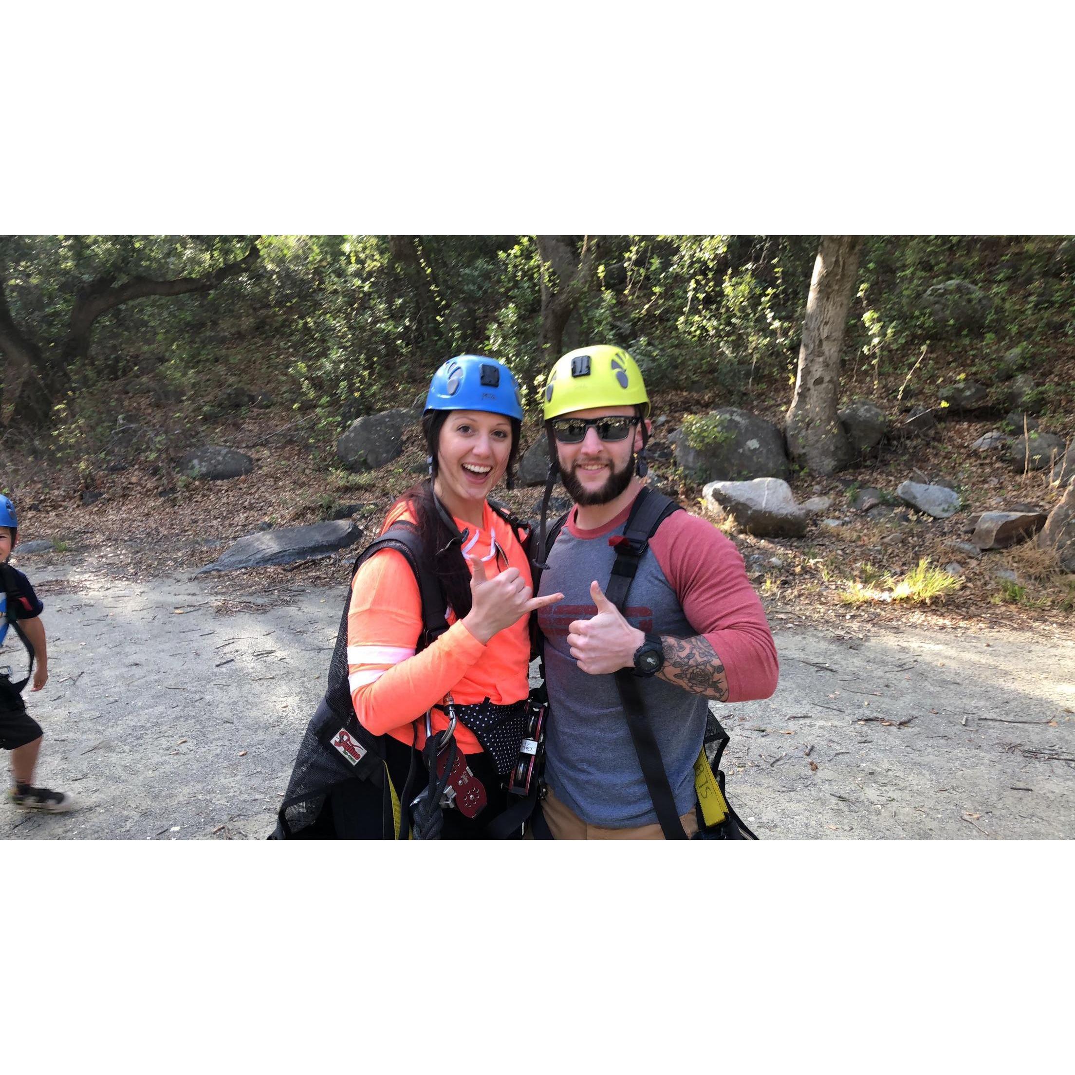 Zip lining in our favorite state of California! This was a 600 ft. drop and 3000 ft above sea level