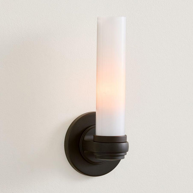 Everett Milk Glass Tube 11" Sconce, Aged Bronze