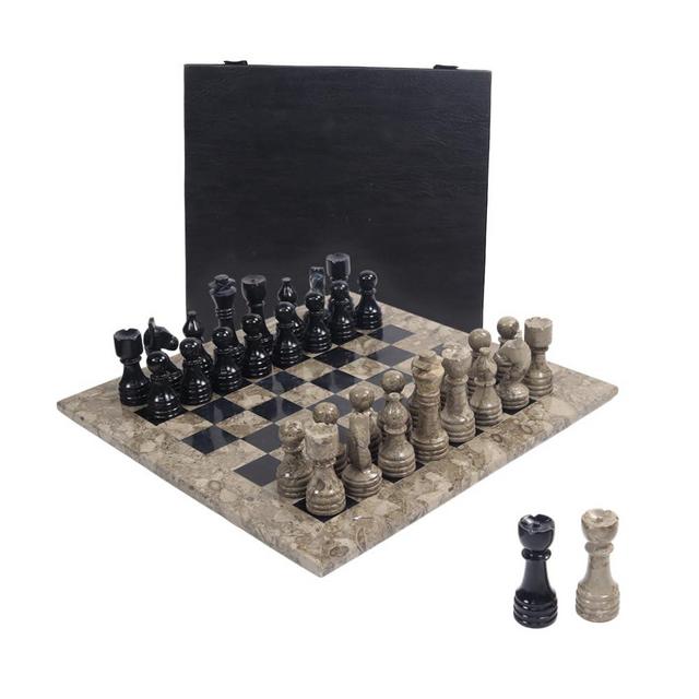 Marble Chess Set 12" Inches Oceanic & Black Handmade Chess Sets for Adults - Marble Board Game for Family with Storage Box & 2 Extra Queen, Ideal Travel Chess Set & Home Décor