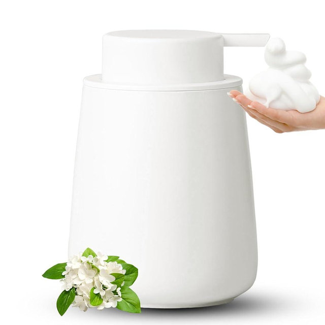 AZMOYAC Foaming Soap Dispenser - 12 Oz White Ceramic Foam Soap Dispenser for Bathroom, Hand Wash Dispenser Bottle with Foaming Pump, Refillable Lotion Dish Soap Dispenser for Kitchen
