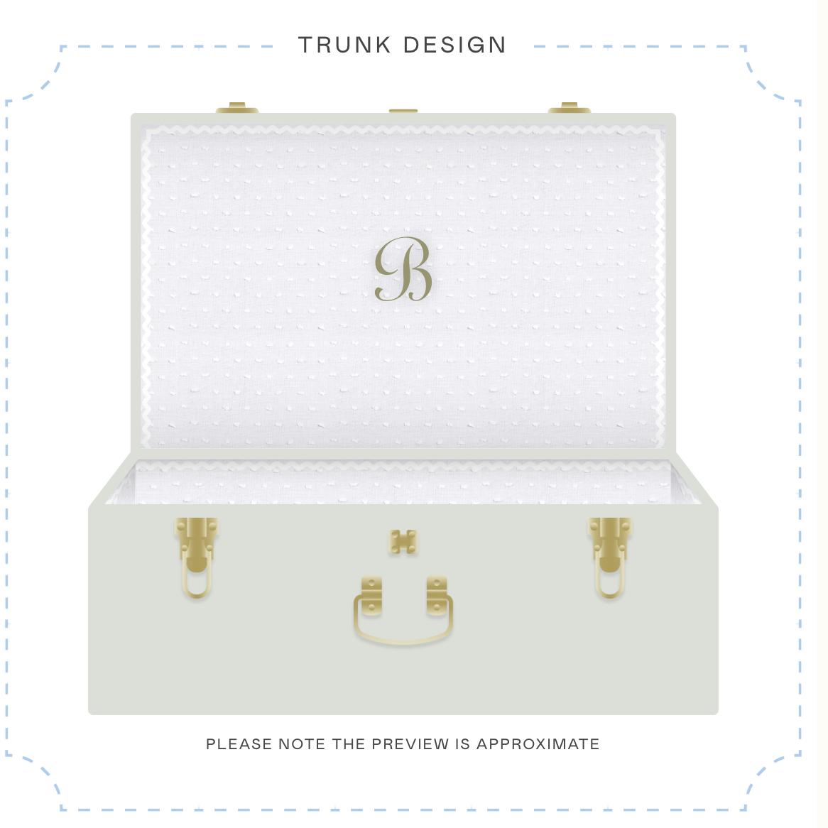 Grand Classic Wedding Keepsake Trunk (Gray Trunk, White Lining, Sage Green "B" initial)
