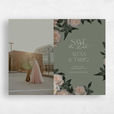 Dark Sage, Green Wedding Save the Date - Poet Photo