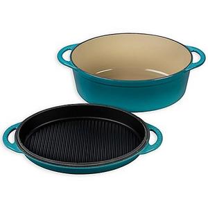 Le Creuset® 4.75 qt. Oval Oven with Reversible Grill Pan Lid in Caribbean