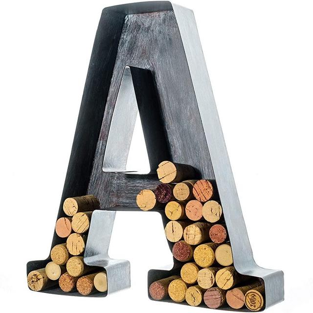 Wine Cork Holder - Metal Monogram Letter (A), Brushed Metal, Large | Wine Lover Gifts, Housewarming, Engagement & Bridal Shower Gifts | Personalized Wall Art | Home Décor