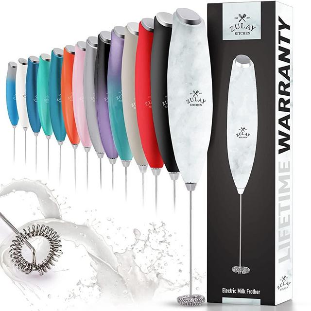 Zulay Milk Frother for Coffee with Upgraded Titanium Motor - Handheld Frother Whisk, Milk Foamer, Mini Blender and Electric Mixer Coffee Frother for Frappe, Latte, Matcha, No Stand - Quartz
