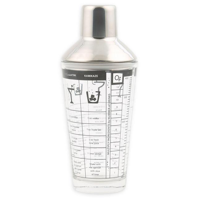Cambridge Silversmiths™ 16 oz. Recipe Printed Glass Cocktail Shaker in Stainless Steel