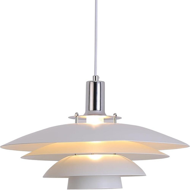 FCTWAKS Mid Century Modern Pendant Light, 15" Nordic Hanging Ceiling Light Fixture with 4-Tier Metal Shade, E26 Base, Vintage Pendant Lamp for Kitchen Island, Dining Room White