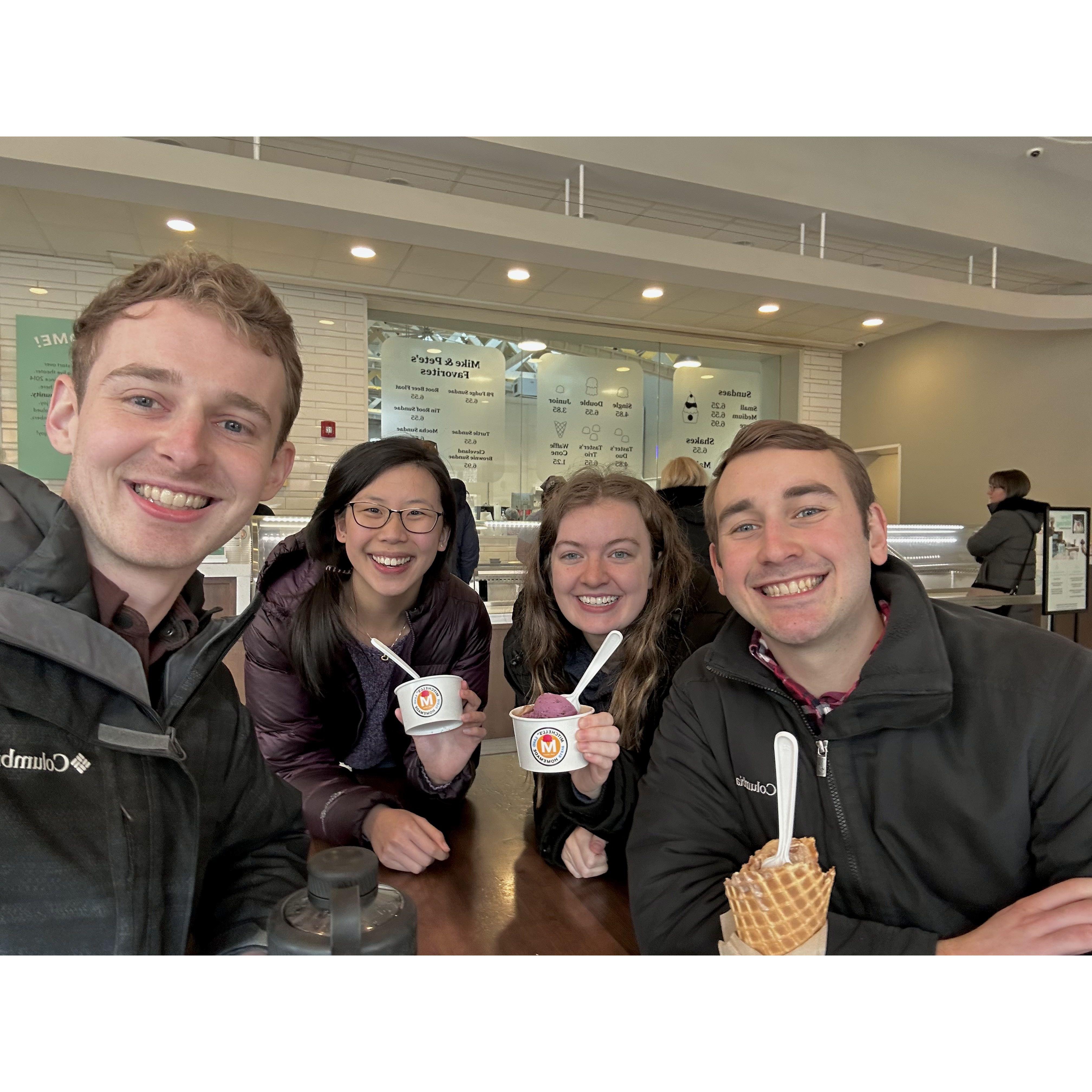 Getting ice cream with friends shortly before Mike proposed to Kaitlin!