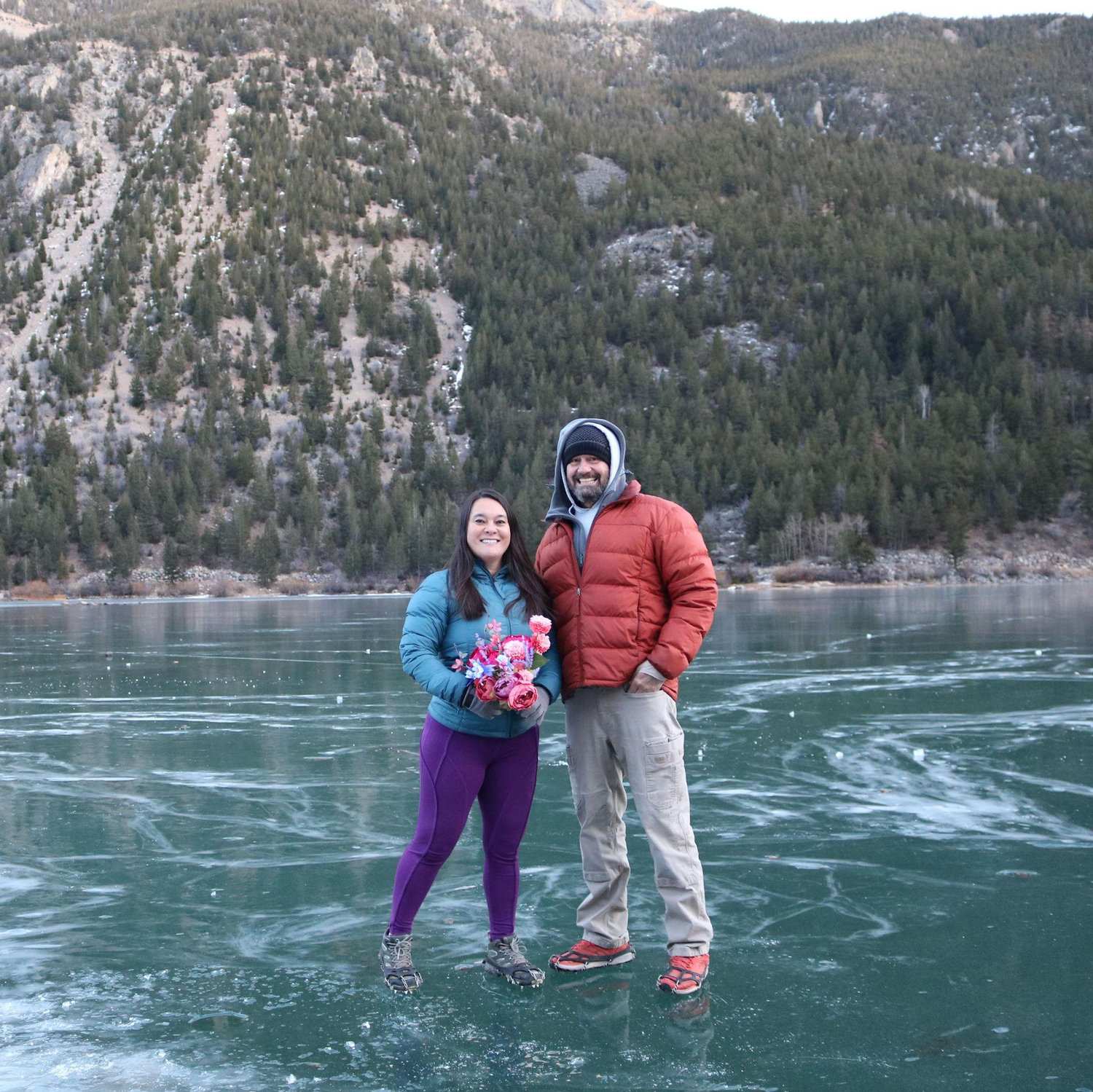 Behind the scenes of our wedding photos...it was cold!