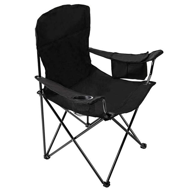 Pacific Pass Full Back Quad Chair for Outdoor and Camping with Cooler and Cup Holder, Carry Bag Included, Supports 300lbs, Middle, Black