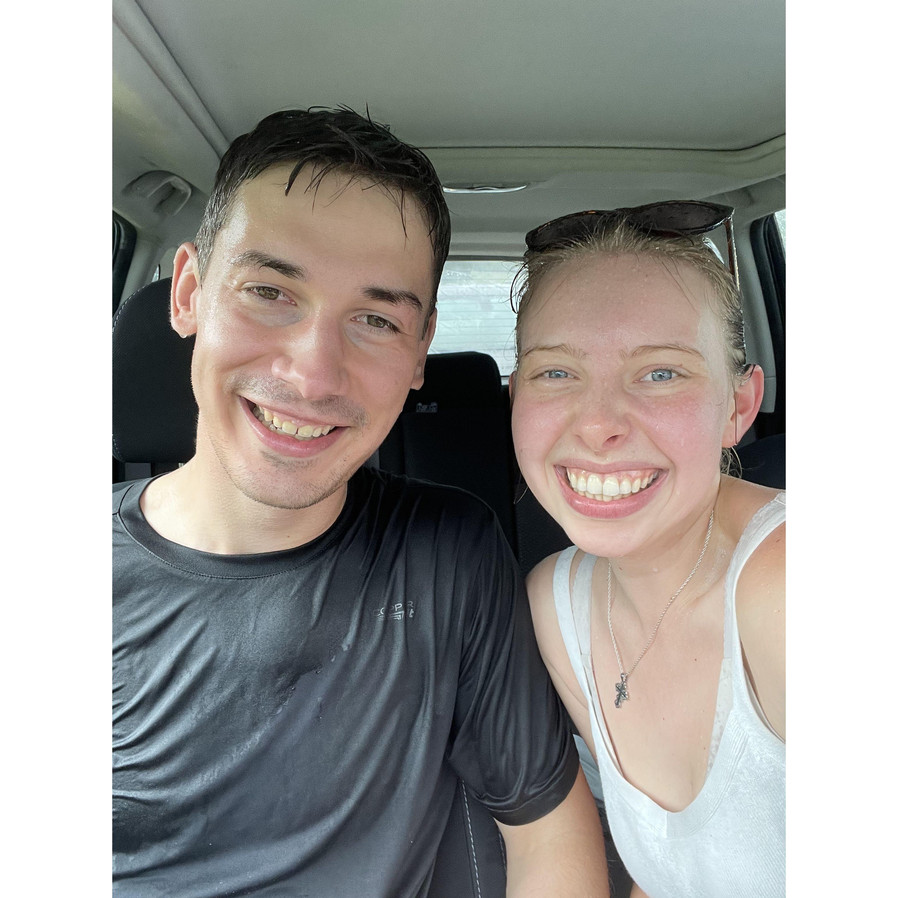 Escaping torrential downpour after the Highland Games