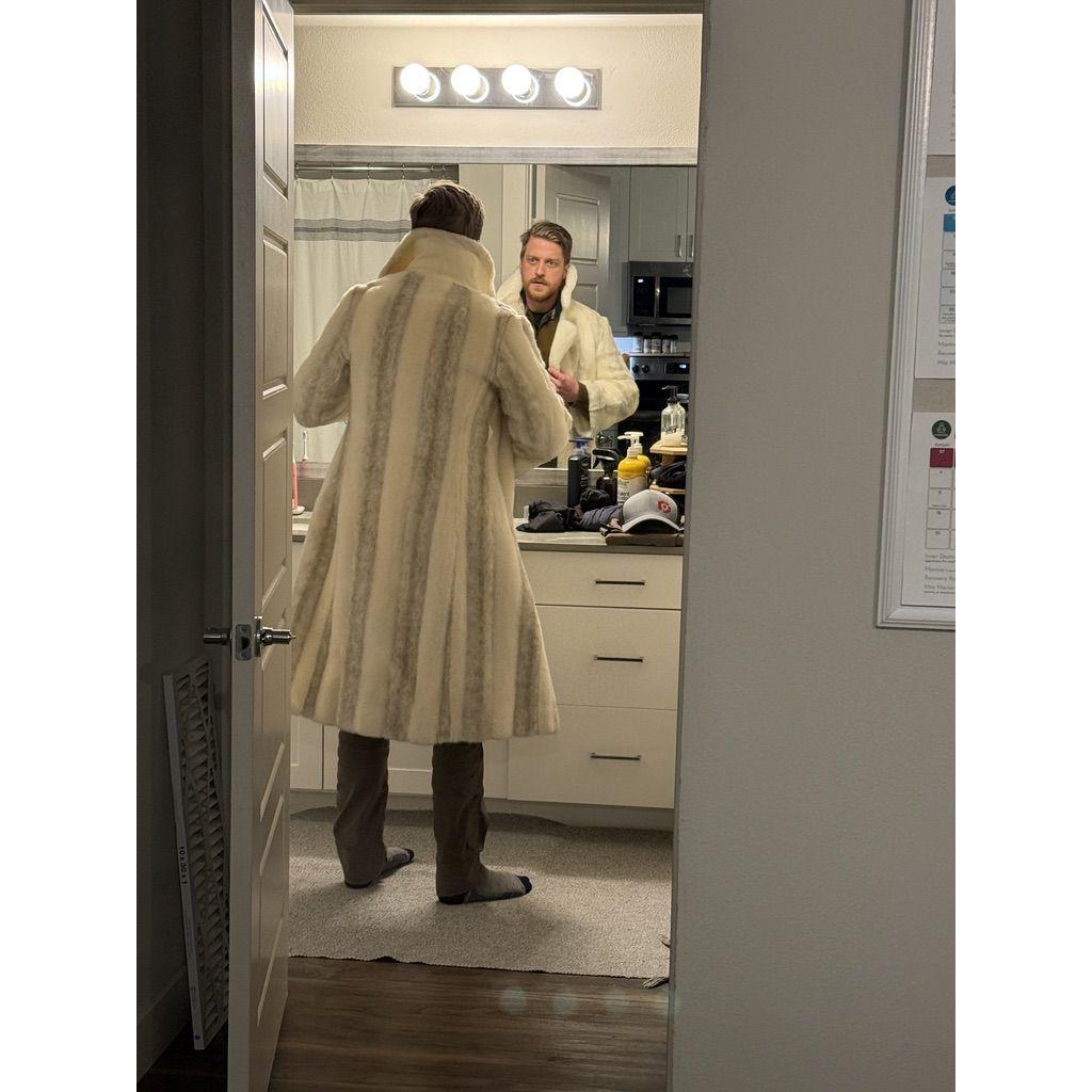 Todd likes to get fancy sometimes. (a sneaky shot of Todd trying on Cassie's mom's vintage fur coat)