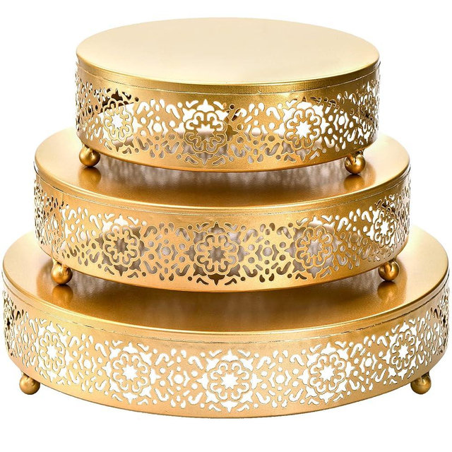 Hedume 3 Pack Cake Stand Set, Round Cake Stands, Metal Dessert Cupcake Pastry Candy Display Plate for Wedding, Event, Birthday Party