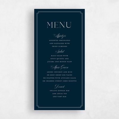 Darkest Teal, Blue Wedding Menu - Constance