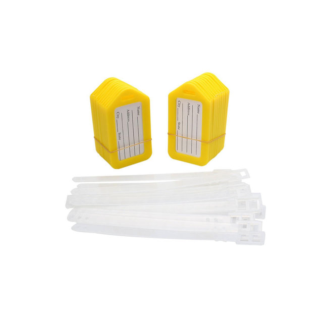 Unique Bargains Rectangle Shape Plastic Bag Name Label Luggage Tag 20 Pcs Yellow White
