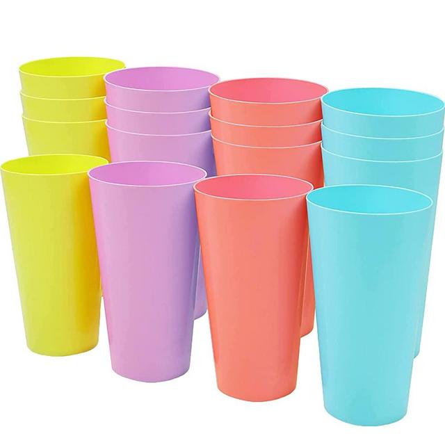 Unbreakable 26-ounce Plastic Tumbler Drinking Glasses,Reusable Dishwasher Safe Plastic Cups Set of 16 in 4 Colors,Hard Plastic Drinkware for Parties,Camping,Picnics
