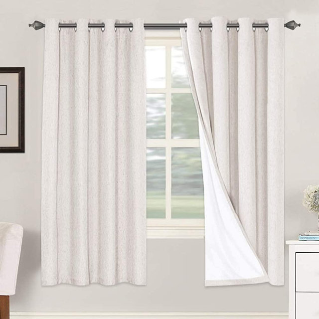 Linen Blackout Curtains 72 Inches Long 100% Absolutely Blackout Thermal Insulated Textured Linen Look Curtain Draperies Anti-Rust Grommet, Energy Saving with White Liner, 2 Panels, Ivory