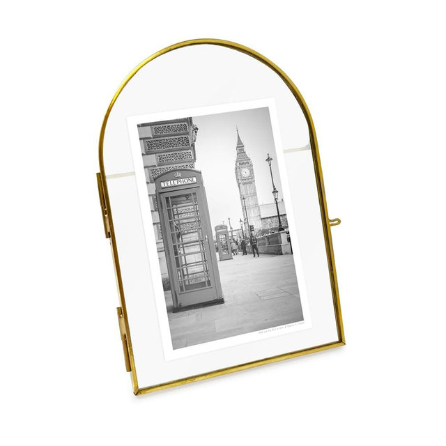 Isaac Jacobs 4x6 Vintage Style, Arched Brass & Glass Metal Floating Picture Frame with Locket Closure (Vertical), Made for Tabletop Display (4x6 Vertical, Antique Gold)