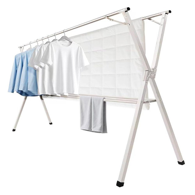 95 inches Foldable Clothes Drying Rack, Heavy Duty Stainless Steel Laundry Drying Rack for Indoor Outdoor, Clothes Rack Adjustable Length. 3 Additional Reinforcement Bars with 20 Windproof Hooks